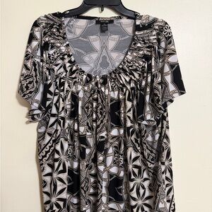 Style & Co. Black and Cream Geometric Blouse